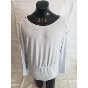 White House Black Market Women's Tunic; Light Blue Wide Collar Long Sleeve - XL